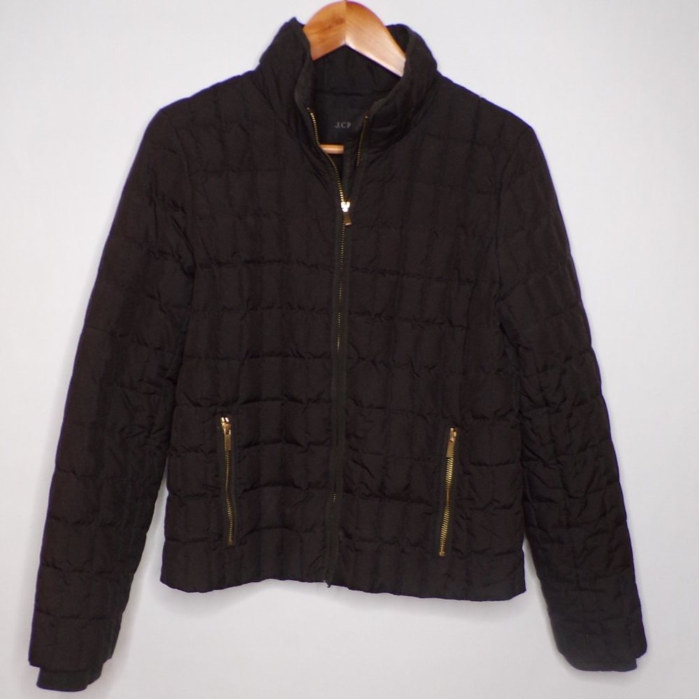 J Crew Snowcap Women's Puffer Jacket, black, full zip, down filled - size medium